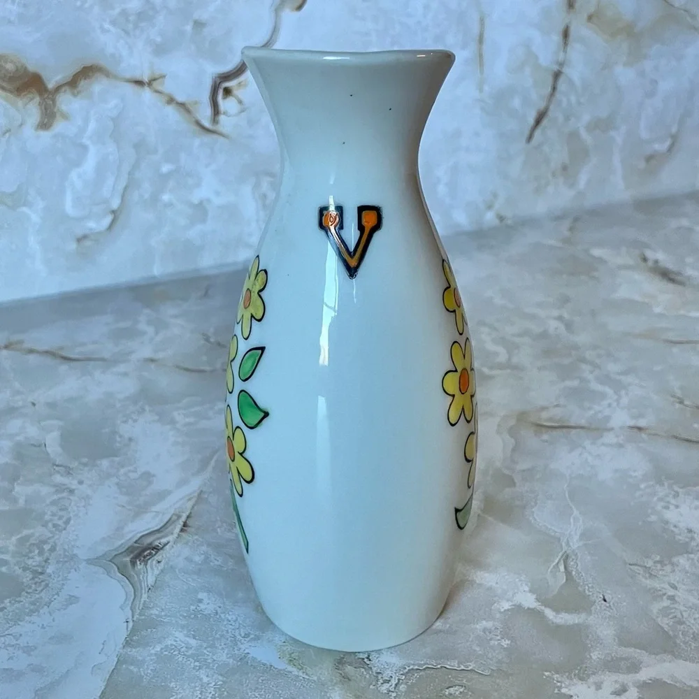 VTG ceramic cruet white/yellow daisies‎ Cl Japan sake/sauce serving pitcher